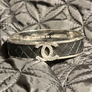 Black Quilted CC Logo Bangle Bracelet